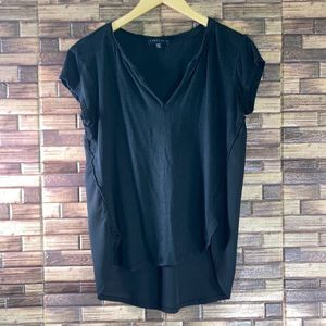 Womens Medium Linen & Polyester Medium Black V Neck Top by Sanctuary